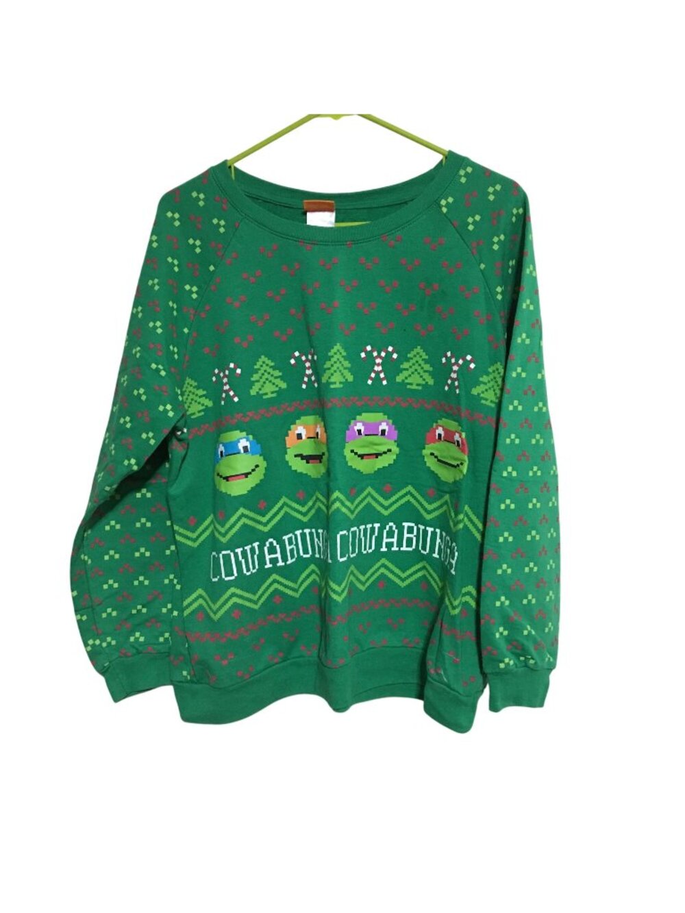 NICKELODEON GREEN NINJA TURTLES CHRISTMAS SWEATER JUNIORS XL 15-17
